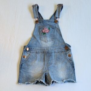 be jeans floral embroidered light wash raw edge denim jean overalls shorts 4T